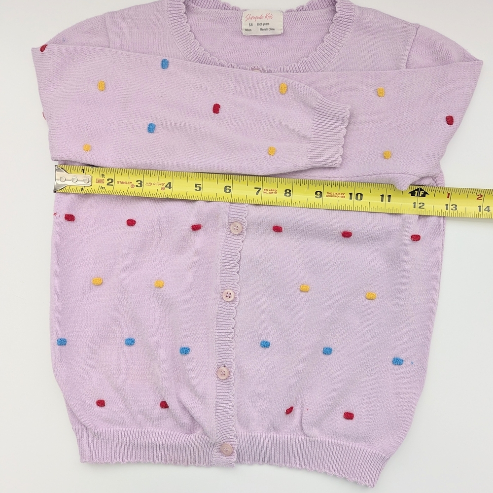 Girls Pastel Mauve Cardigan Sweater w/Colorful Raised Squares And Scalloped Hems - Picture 11 of 16